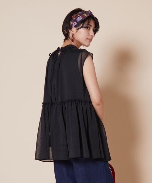 JETSET SOLO PLUS （ジェットセットソロプラス）の「シフォン楊柳 ドットチュニック（シャツ/ブラウス・レディース・ブラック/ブラウン/レッド・FREE）」の9枚目の写真