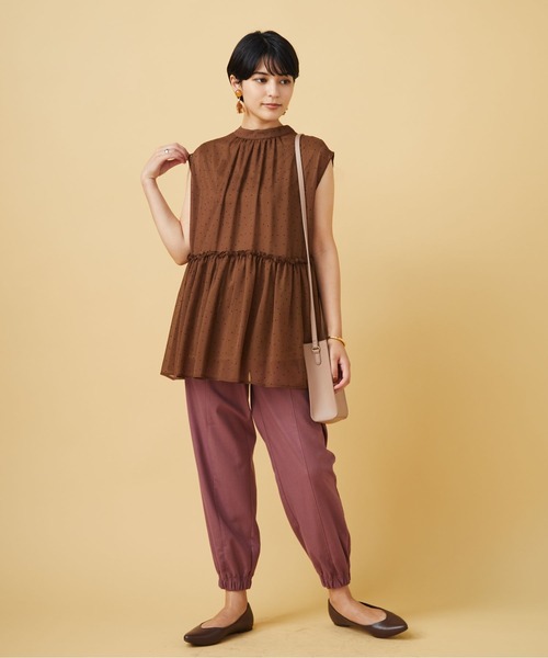 JETSET SOLO PLUS （ジェットセットソロプラス）の「シフォン楊柳 ドットチュニック（シャツ/ブラウス・レディース・ブラック/ブラウン/レッド・FREE）」の16枚目の写真