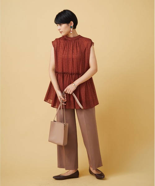 JETSET SOLO PLUS （ジェットセットソロプラス）の「シフォン楊柳 ドットチュニック（シャツ/ブラウス・レディース・ブラック/ブラウン/レッド・FREE）」の13枚目の写真