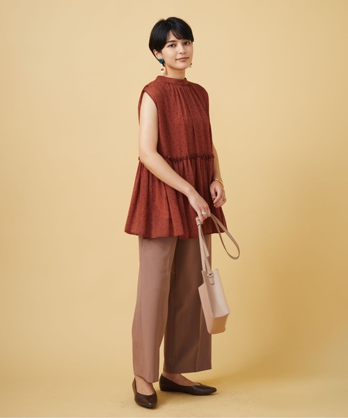 JETSET SOLO PLUS （ジェットセットソロプラス）の「シフォン楊柳 ドットチュニック（シャツ/ブラウス・レディース・ブラック/ブラウン/レッド・FREE）」の12枚目の写真