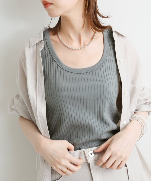 IENA(イエナ)の「スーピマ針抜きリブタンクトップ◆(Tシャツ/カットソー・レディース・チャコールグレー/ホワイト/ネイビー/ダークブルー・FREE)」の3枚目の写真