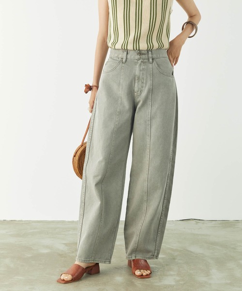 mikke(ミッケ)の「カツラギデニム ハイウエストカーブパンツ(デニムパンツ・レディース・チャコールグレー/ライトブルー/ネイビー/カーキ/ブルー/キナリ・S/M/L)」の4枚目の写真