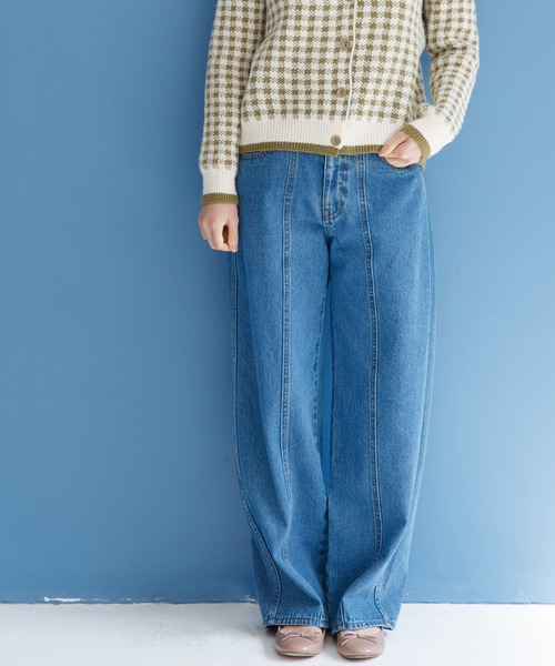 mikke(ミッケ)の「カツラギデニム ハイウエストカーブパンツ(デニムパンツ・レディース・チャコールグレー/ライトブルー/ネイビー/カーキ/ブルー/キナリ・S/M/L)」の5枚目の写真