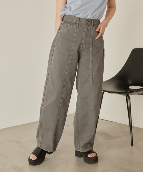 mikke(ミッケ)の「カツラギデニム ハイウエストカーブパンツ(デニムパンツ・レディース・チャコールグレー/ライトブルー/ネイビー/カーキ/ブルー/キナリ・S/M/L)」の13枚目の写真