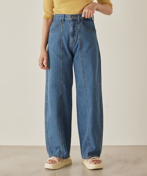 mikke(ミッケ)の「カツラギデニム ハイウエストカーブパンツ(デニムパンツ・レディース・チャコールグレー/ライトブルー/ネイビー/カーキ/ブルー/キナリ・S/M/L)」の9枚目の写真