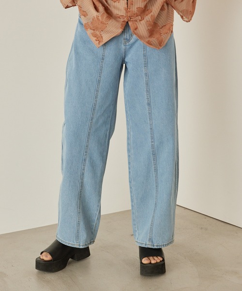 mikke(ミッケ)の「カツラギデニム ハイウエストカーブパンツ(デニムパンツ・レディース・チャコールグレー/ライトブルー/ネイビー/カーキ/ブルー/キナリ・S/M/L)」の19枚目の写真