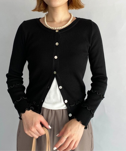 PICCIN（ピッチン）の「配色メローカーディガン（カーディガン/ボレロ・レディース・ブラック/ベージュ/ブラウン・M）」の2枚目の写真