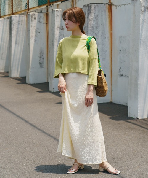 Kastane（カスタネ）の「ピグメントランダムリブクロップドTEE（Tシャツ/カットソー・レディース・ブルー/グリーン/アイボリー・FREE）」の6枚目の写真