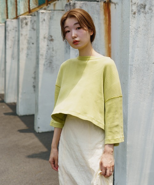 Kastane（カスタネ）の「ピグメントランダムリブクロップドTEE（Tシャツ/カットソー・レディース・ブルー/グリーン/アイボリー・FREE）」の10枚目の写真