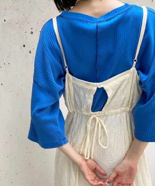 Kastane（カスタネ）の「ピグメントランダムリブクロップドTEE（Tシャツ/カットソー・レディース・ブルー/グリーン/アイボリー・FREE）」の5枚目の写真