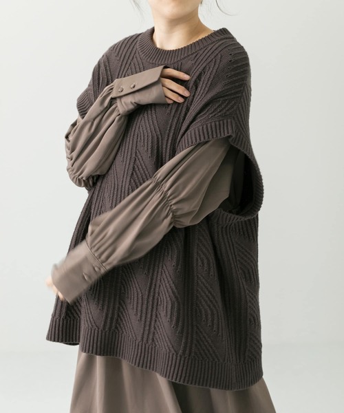 LAATO（ラート）の「PATTERN KNIT（ベスト・レディース・オフホワイト/ブラウン・FREE）」の14枚目の写真