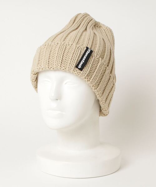 MANASTASH（マナスタッシュ）の「MANASTASH/マナスタッシュ　90's LOGO BEANIE Ⅱ ロゴビーニー/ニットキャップ（ニットキャップ/ビーニー・メンズ・ライトブルーグレー/ゴールド/ライトベージュ/タン/ブラック/ボルドー/ダークオリーブ/インディゴブルー・FREE）」の5枚目の写真