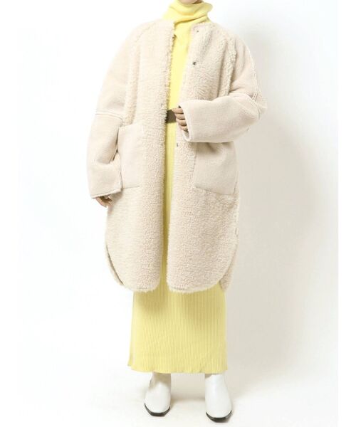 ELENDEEK（エレンディーク）の「ミックスエコボアコート（ノーカラーコート・レディース・アイボリー/モカ・01/02）」の11枚目の写真