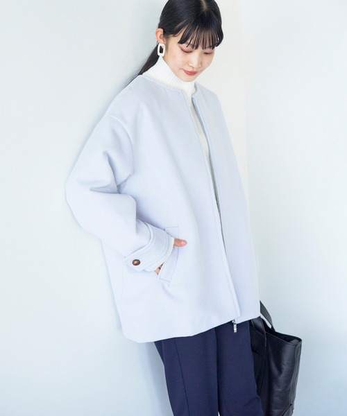 haco!（ハコ）の「綺麗も可愛いもお手の物！ボトムス選ばず好バランスが叶う きれい色ミドル丈コート（ノーカラーコート・レディース・ライトブルー・SMALL/MEDIUM/LARGE/X-LARGE）」の8枚目の写真