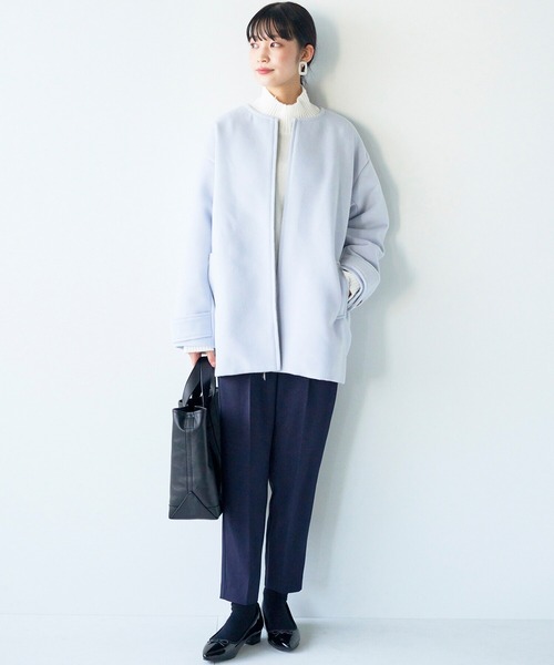 haco!（ハコ）の「綺麗も可愛いもお手の物！ボトムス選ばず好バランスが叶う きれい色ミドル丈コート（ノーカラーコート・レディース・ライトブルー・SMALL/MEDIUM/LARGE/X-LARGE）」の9枚目の写真