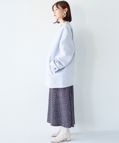 haco!（ハコ）の「綺麗も可愛いもお手の物！ボトムス選ばず好バランスが叶う きれい色ミドル丈コート（ノーカラーコート・レディース・ライトブルー・SMALL/MEDIUM/LARGE/X-LARGE）」の17枚目の写真