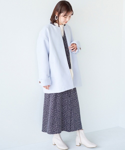 haco!（ハコ）の「綺麗も可愛いもお手の物！ボトムス選ばず好バランスが叶う きれい色ミドル丈コート（ノーカラーコート・レディース・ライトブルー・SMALL/MEDIUM/LARGE/X-LARGE）」の13枚目の写真