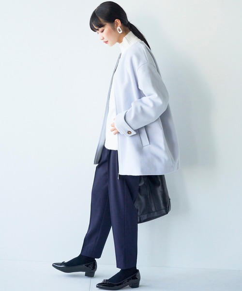 haco!（ハコ）の「綺麗も可愛いもお手の物！ボトムス選ばず好バランスが叶う きれい色ミドル丈コート（ノーカラーコート・レディース・ライトブルー・SMALL/MEDIUM/LARGE/X-LARGE）」の15枚目の写真