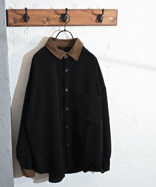 Anytime Songs(エニータイムソングス)の「コーデュロイ袖ギャザーBIGシャツ(シャツ/ブラウス・メンズ・キナリ/ベージュ/ブルー/ブラック・MEDIUM/LARGE)」の3枚目の写真