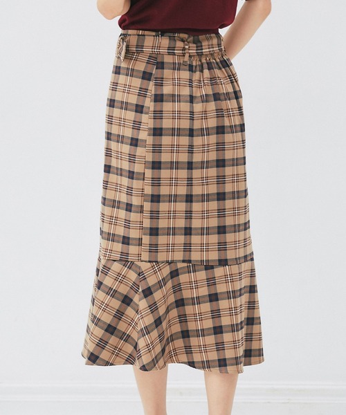 tocco closet（トッコ　クローゼット）の「ベルト付きチェック柄マーメイドスカート（スカート・レディース・ベージュ/ネイビー・M）」の18枚目の写真