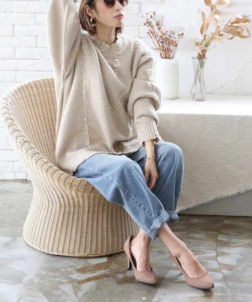 White Collection（ホワイトコレクション）の「2021AW　5GG　もちもちフリンジニット（ニット/セーター・レディース・チャコールグレー/アイボリー/モカ/ライトベージュ・FREE）」の19枚目の写真