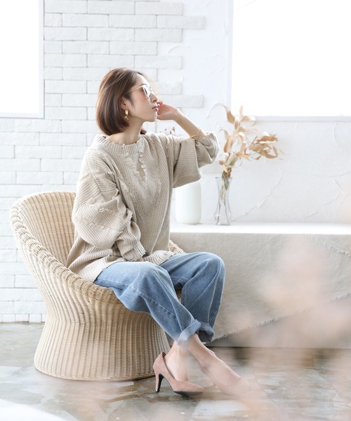 White Collection（ホワイトコレクション）の「2021AW　5GG　もちもちフリンジニット（ニット/セーター・レディース・チャコールグレー/アイボリー/モカ/ライトベージュ・FREE）」の12枚目の写真