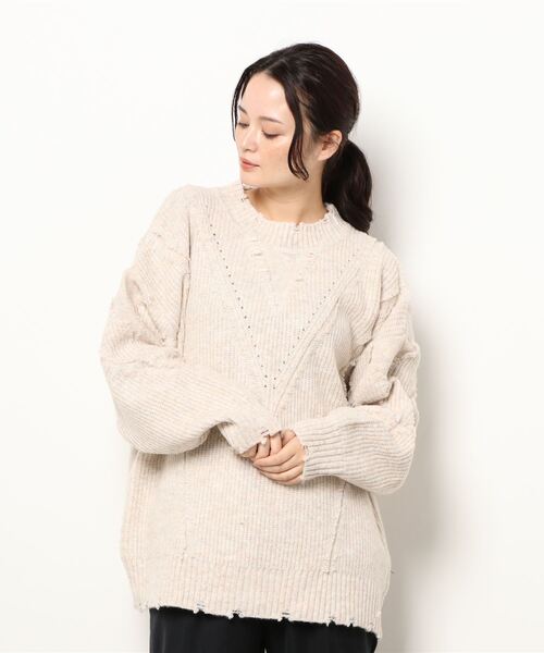 White Collection（ホワイトコレクション）の「2021AW　5GG　もちもちフリンジニット（ニット/セーター・レディース・チャコールグレー/アイボリー/モカ/ライトベージュ・FREE）」の22枚目の写真