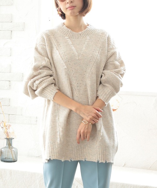 White Collection（ホワイトコレクション）の「2021AW　5GG　もちもちフリンジニット（ニット/セーター・レディース・チャコールグレー/アイボリー/モカ/ライトベージュ・FREE）」の17枚目の写真