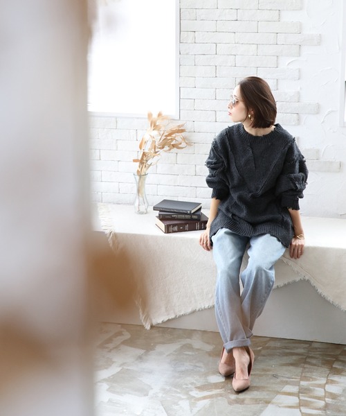 White Collection（ホワイトコレクション）の「2021AW　5GG　もちもちフリンジニット（ニット/セーター・レディース・チャコールグレー/アイボリー/モカ/ライトベージュ・FREE）」の13枚目の写真