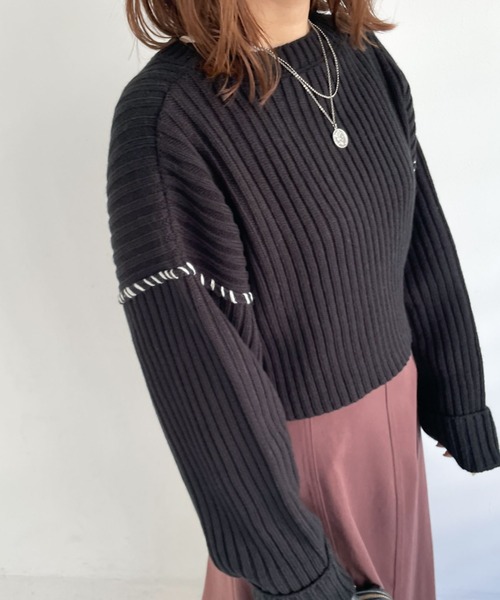 archives（アルシーヴ）の「リブハンドステッチ短丈プルオーバー（ニット/セーター・レディース・ブラック/ブルー/アイボリー/グリーン系その他/イエロー・MEDIUM）」の10枚目の写真