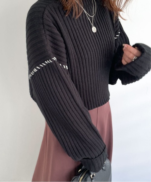 archives（アルシーヴ）の「リブハンドステッチ短丈プルオーバー（ニット/セーター・レディース・ブラック/ブルー/アイボリー/グリーン系その他/イエロー・MEDIUM）」の8枚目の写真