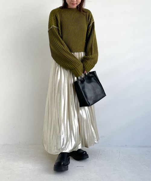 archives（アルシーヴ）の「リブハンドステッチ短丈プルオーバー（ニット/セーター・レディース・ブラック/ブルー/アイボリー/グリーン系その他/イエロー・MEDIUM）」の12枚目の写真