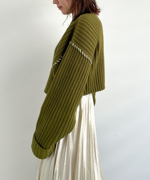 archives（アルシーヴ）の「リブハンドステッチ短丈プルオーバー（ニット/セーター・レディース・ブラック/ブルー/アイボリー/グリーン系その他/イエロー・MEDIUM）」の6枚目の写真