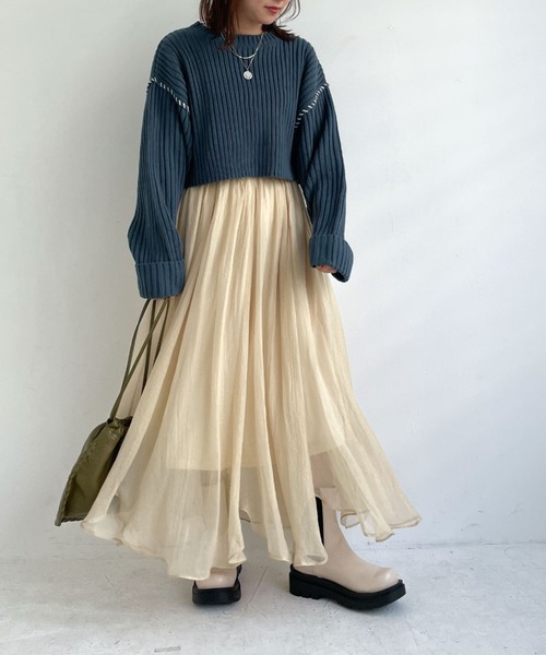 archives（アルシーヴ）の「リブハンドステッチ短丈プルオーバー（ニット/セーター・レディース・ブラック/ブルー/アイボリー/グリーン系その他/イエロー・MEDIUM）」の14枚目の写真