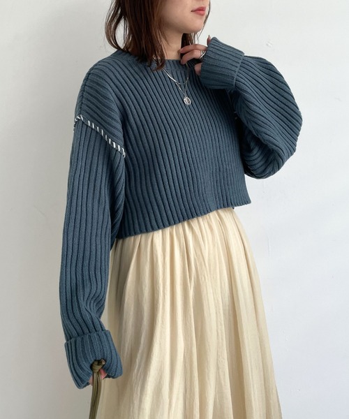 archives（アルシーヴ）の「リブハンドステッチ短丈プルオーバー（ニット/セーター・レディース・ブラック/ブルー/アイボリー/グリーン系その他/イエロー・MEDIUM）」の15枚目の写真