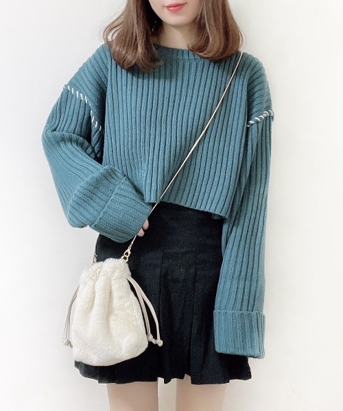 archives（アルシーヴ）の「リブハンドステッチ短丈プルオーバー（ニット/セーター・レディース・ブラック/ブルー/アイボリー/グリーン系その他/イエロー・MEDIUM）」の21枚目の写真