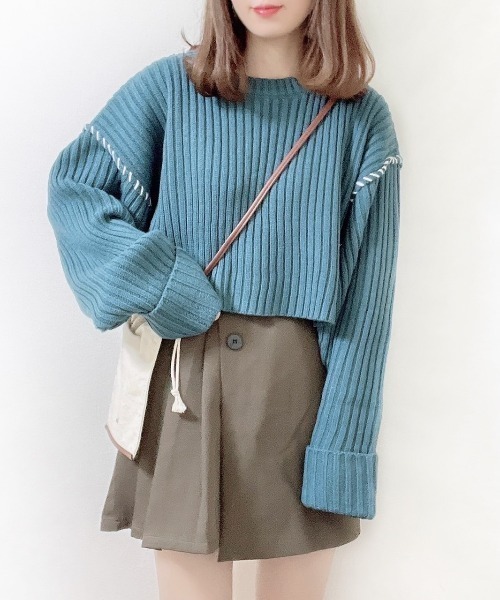 archives（アルシーヴ）の「リブハンドステッチ短丈プルオーバー（ニット/セーター・レディース・ブラック/ブルー/アイボリー/グリーン系その他/イエロー・MEDIUM）」の22枚目の写真