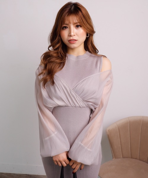 LIPSERVICE（リップサービス）の「シアーレイヤードドッキングニットワンピース（ワンピース・レディース・ブラウン/ブラック/グレー系その他・M/S）」の4枚目の写真