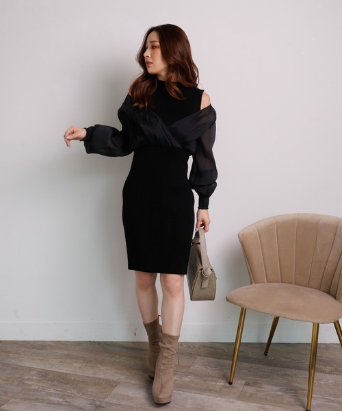 LIPSERVICE（リップサービス）の「シアーレイヤードドッキングニットワンピース（ワンピース・レディース・ブラウン/ブラック/グレー系その他・M/S）」の10枚目の写真