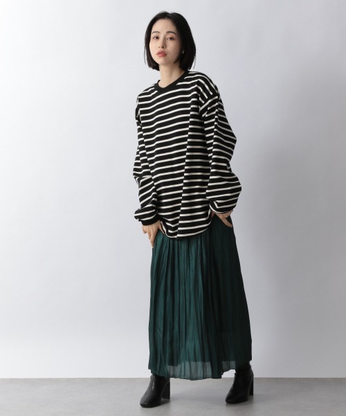 LOWRYS FARM（ローリーズファーム）の「ポンチボーダーチュニック　257973（Tシャツ/カットソー・レディース・ブラック/ダークブラウン/グリーン・FREE）」の12枚目の写真