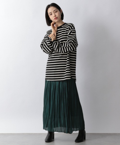 LOWRYS FARM（ローリーズファーム）の「ポンチボーダーチュニック　257973（Tシャツ/カットソー・レディース・ブラック/ダークブラウン/グリーン・FREE）」の4枚目の写真