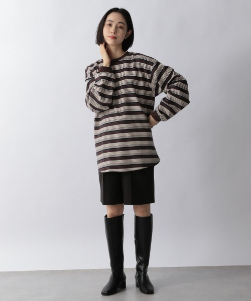 LOWRYS FARM（ローリーズファーム）の「ポンチボーダーチュニック　257973（Tシャツ/カットソー・レディース・ブラック/ダークブラウン/グリーン・FREE）」の10枚目の写真