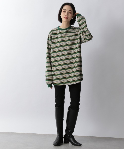 LOWRYS FARM（ローリーズファーム）の「ポンチボーダーチュニック　257973（Tシャツ/カットソー・レディース・ブラック/ダークブラウン/グリーン・FREE）」の19枚目の写真