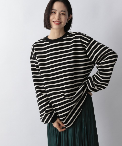 LOWRYS FARM（ローリーズファーム）の「ポンチボーダーチュニック　257973（Tシャツ/カットソー・レディース・ブラック/ダークブラウン/グリーン・FREE）」の8枚目の写真