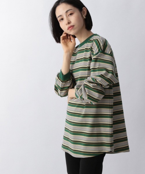 LOWRYS FARM（ローリーズファーム）の「ポンチボーダーチュニック　257973（Tシャツ/カットソー・レディース・ブラック/ダークブラウン/グリーン・FREE）」の15枚目の写真