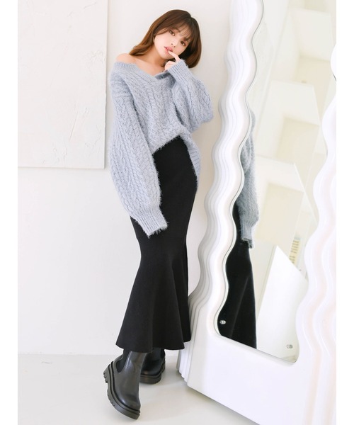 dazzlin（ダズリン）の「ヘムフレアニットスカート（スカート・レディース・ブラック/ベージュ/モカ・FREE）」の17枚目の写真