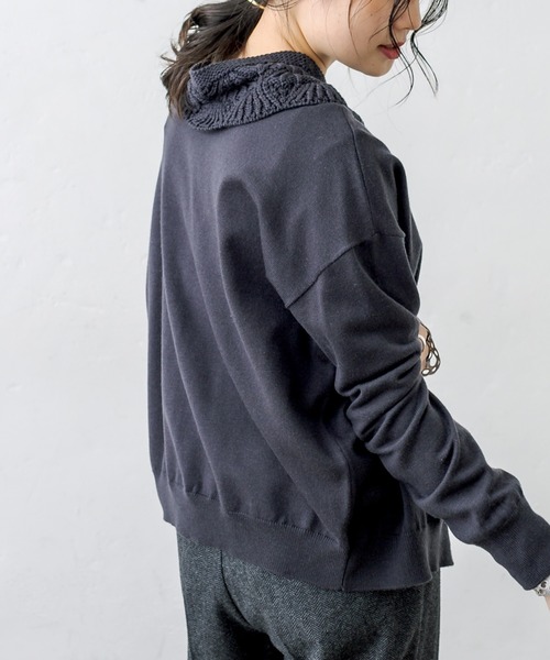 PUAL CE CIN（ピュアルセシン）の「すかし編み襟ニットプルオーバー（ニット/セーター・レディース・チャコールグレー/ブルーグレー/グレイッシュベージュ/ナチュラル・FREE）」の7枚目の写真