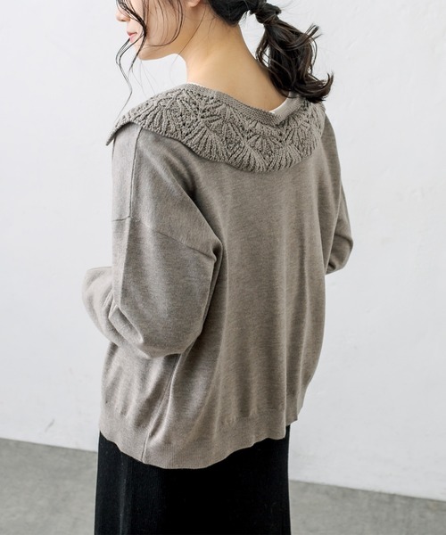 PUAL CE CIN（ピュアルセシン）の「すかし編み襟ニットプルオーバー（ニット/セーター・レディース・チャコールグレー/ブルーグレー/グレイッシュベージュ/ナチュラル・FREE）」の18枚目の写真