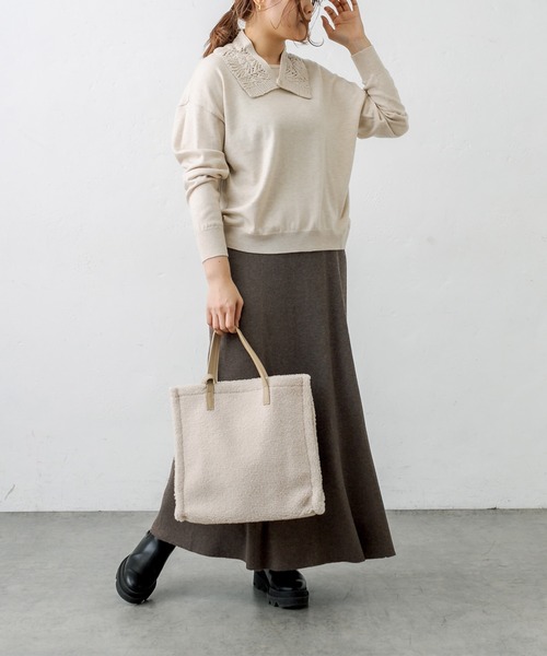 PUAL CE CIN（ピュアルセシン）の「すかし編み襟ニットプルオーバー（ニット/セーター・レディース・チャコールグレー/ブルーグレー/グレイッシュベージュ/ナチュラル・FREE）」の8枚目の写真