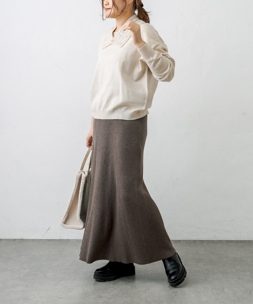 PUAL CE CIN（ピュアルセシン）の「すかし編み襟ニットプルオーバー（ニット/セーター・レディース・チャコールグレー/ブルーグレー/グレイッシュベージュ/ナチュラル・FREE）」の20枚目の写真